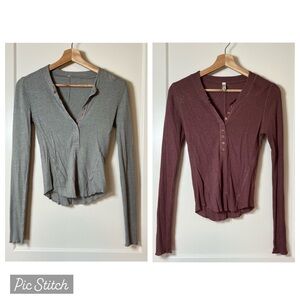 Set of 2 Free People Intimately Thermal Crop Top Duo Waffle Thermal Button-Front